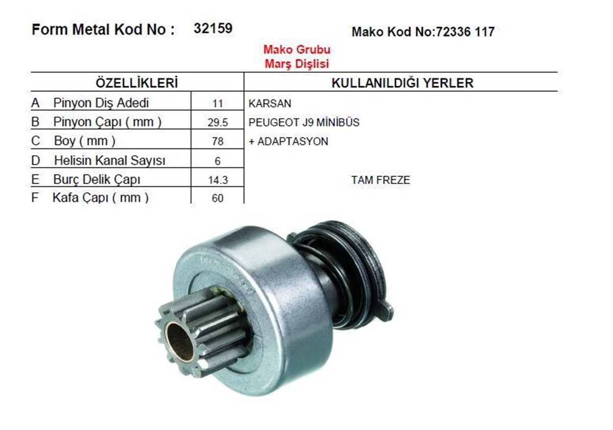 Marş Dişlisi 11diş Çatallı Peugeot J9 Ym 72356119 | Mako 72356119