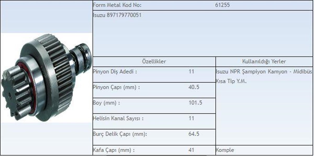 Marş Dişlisi 11diş Isuzu-champ.ym Wın151255-61255 | Ith Md151255