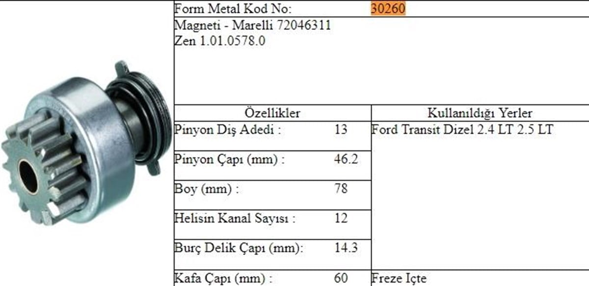 Marş Dişlisi 13diş Ford Min.dizel Zen0578 | Zen 0578
