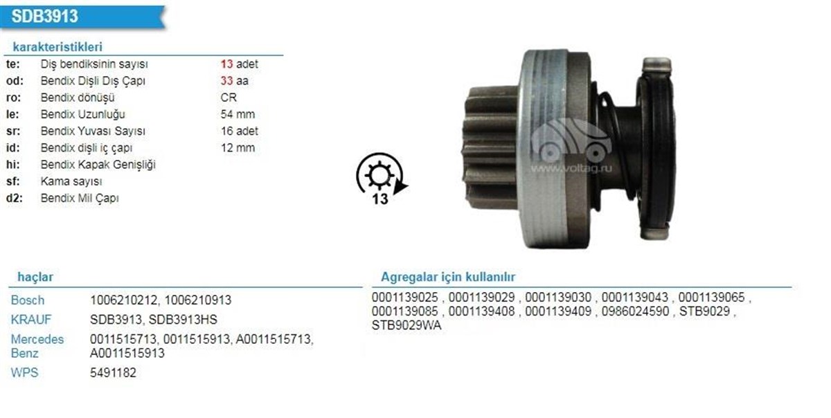 Marş Dişlisi 13diş Mercedes Sprinter Viano Vito | Ith Md159139