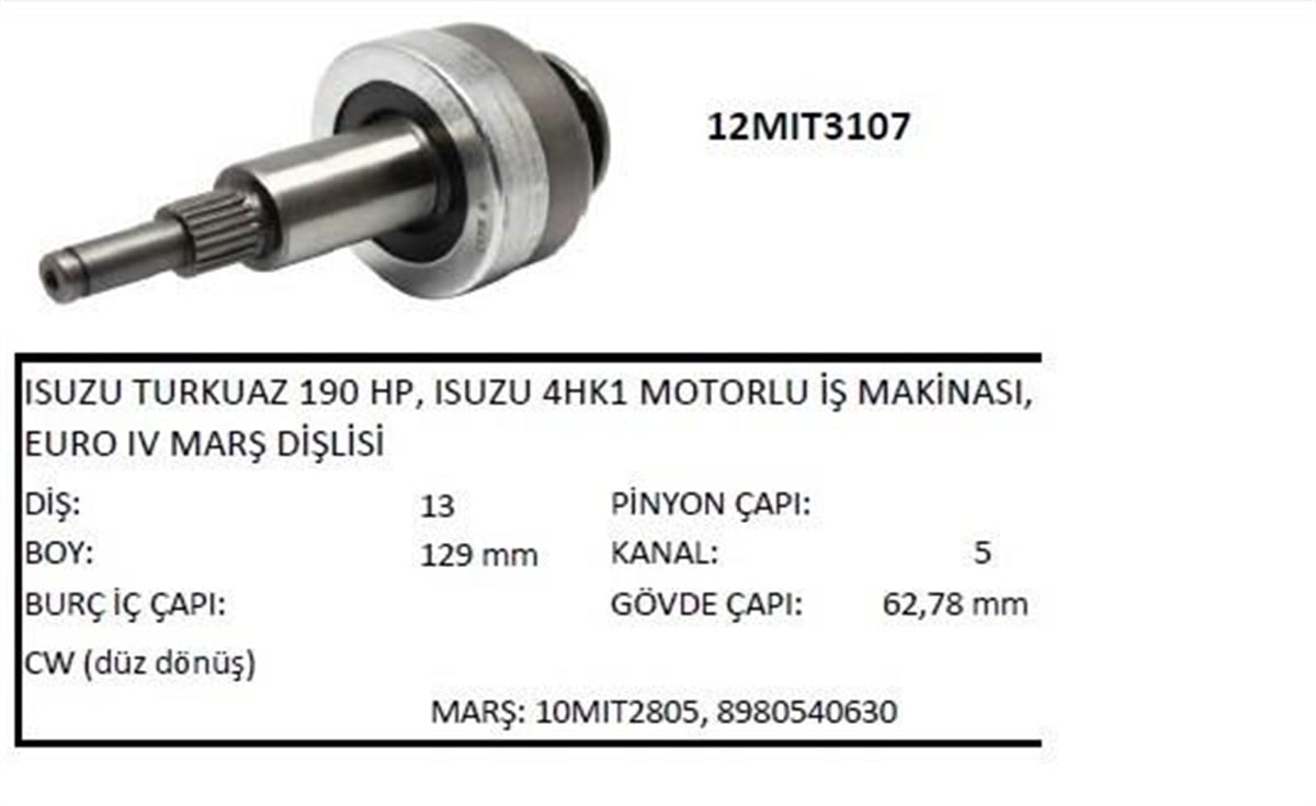 Marş Dişlisi 13diş Turkuaz 90 Hp Isuzu 4hk1 Motorlu İş Makinasi Euro Sumıtomo | Ith Md12mıt3107