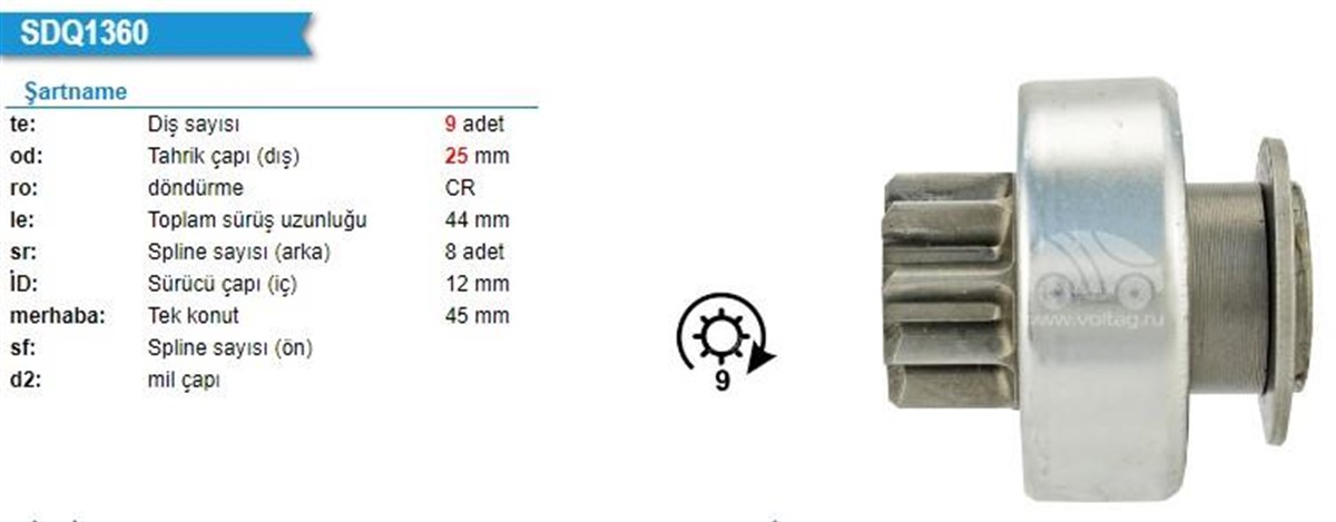 Marş Dişlisi 9diş Chery Delco Tip | Ith Md12del2110