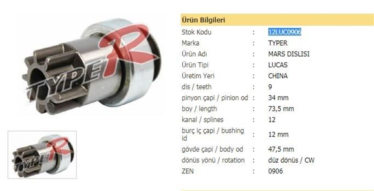 Marş Dişlisi 9diş Hitachi Tip Forklift Clark Daewoo Clark Daewo Forklıft Ls Traktör Kore Yanmar 33mm Zen0906 190426 210420-5 | Ith Mdht17709c