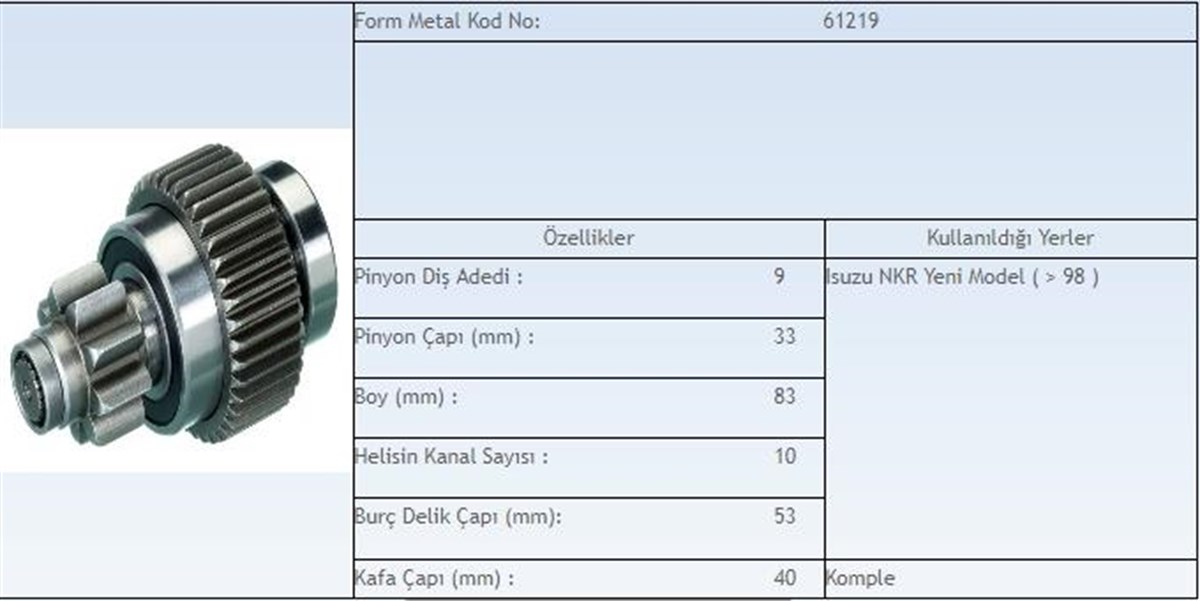 Marş Dişlisi 9diş Isuzu Pick-up Ym J9 Premier | Aes 15820