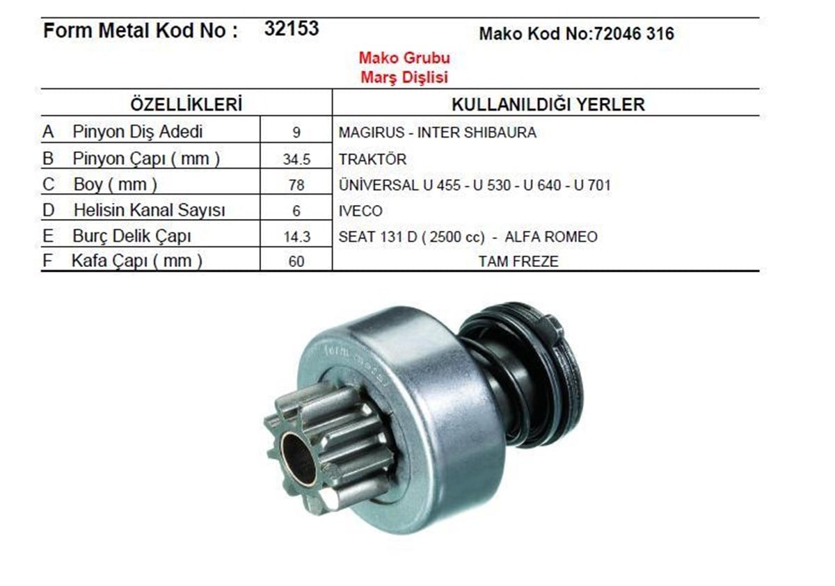 Marş Dişlisi 9diş Magırus Inter İşbora Traktör Tf | Mako 72315667
