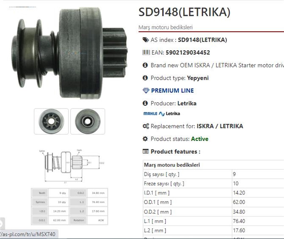Marş Dişlisi 9diş Ters Lombardini Cargo 233764 Mahle Msx740 | Mahle Msx740