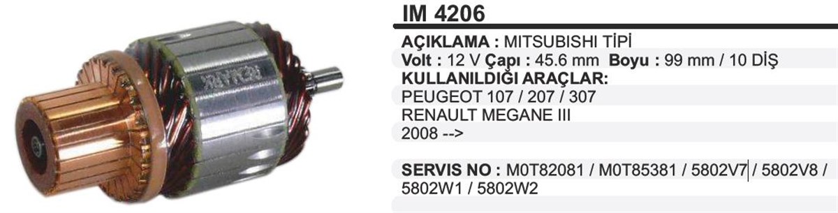 Marş Kollektörü 12v 10diş Renault Kango- Peugeot Pejo 206- Opel Astra Chevrolet Cruze 45.6x99x10 | Ith Im4206