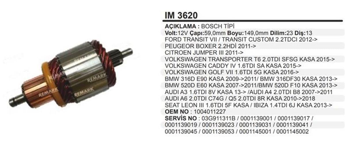 Marş Kollektörü 12v 13diş Bosch Tıp Ford Transit Mercedes Sprinter Vito Serı | Martek Im3620