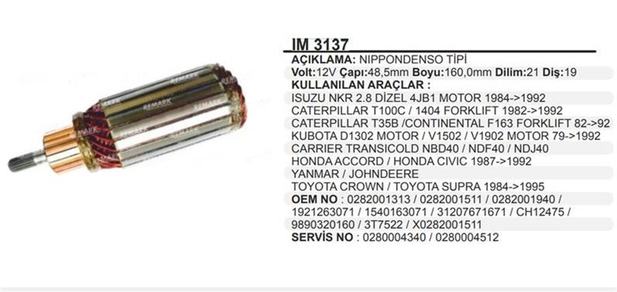 Marş Kollektörü 12v 19diş Cat Kubota Yanmar Johnderere Isızu Isuzu Nkr Caterpillar Forklift Kubota Honda Accord Cıvıc Yanmar | Remark Im3137