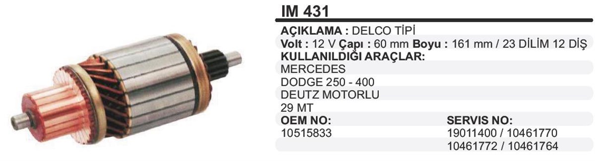 Marş Kollektörü 12v 29mt- 60.5x161x12 Im431 | Ith Im431