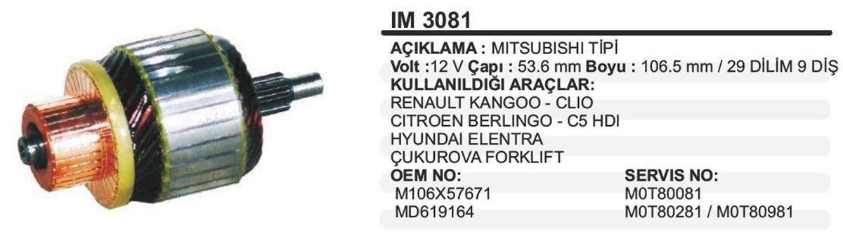 Marş Kollektörü 12v 9diş Mıtsubıshı Tıpı Renault Kangoo Clio Cıtroen Berlıngo Hdı Cukurova Forklift (m106t57671 M106x57671) | Wınwın Im3081