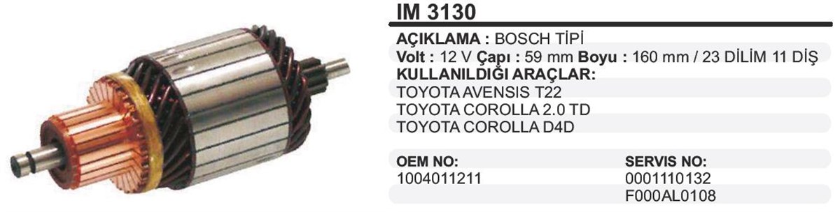 Marş Kollektörü 12v Toyota Avensis Corolla 58,5-159-11 | Ith Im3130