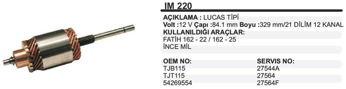 Marş Kollektörü 12v Bmc-fatih (554)- (aes Im220 Kalın Mil 17mm Sekman Geçen Yerin Kalınlığı) | Ith Im220