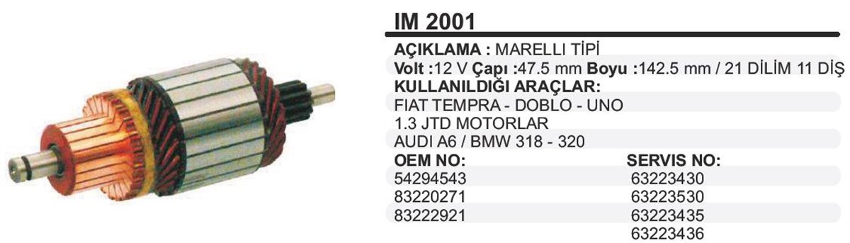 Marş Kollektörü 12v Bmw Fıat Tempra Doblo Uno Audi Bmw 47.5x142.5x11 | Ith Im2001