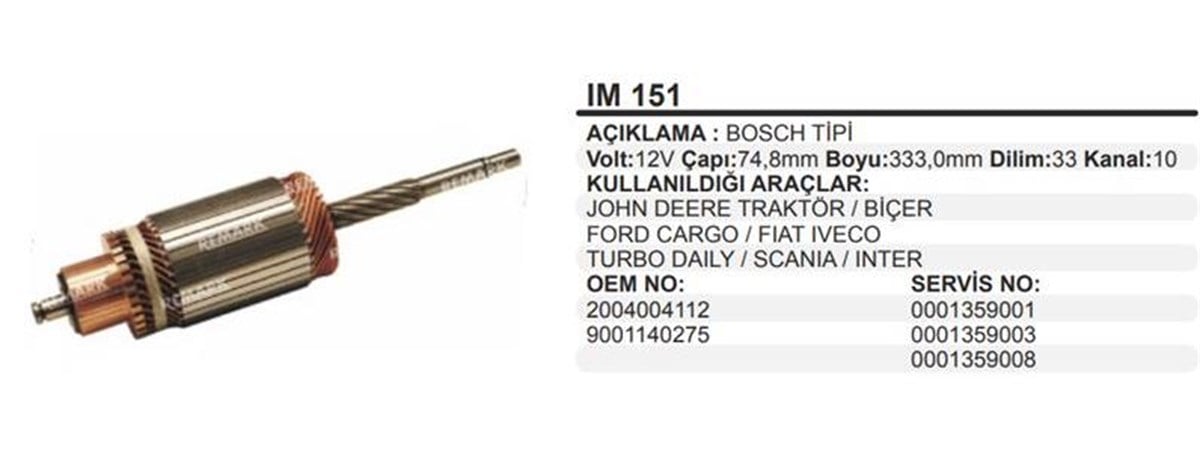 Marş Kollektörü 12v Bosch Johndeere 061 Biçer Ford Cargo Fıat İveco Daily Scanıa İnter | Schenna Im151
