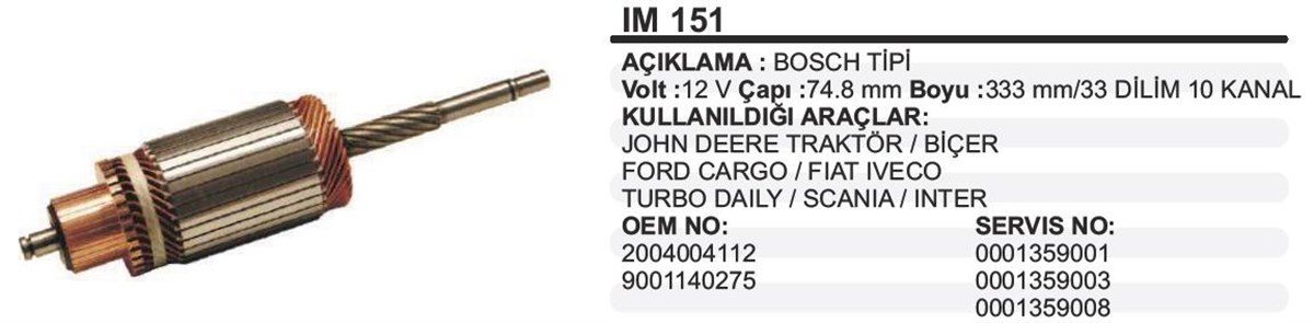 Marş Kollektörü 12v Bosch Johndeer 061 Biçer Ford Cargo Fıat İveco Daily Scanıa İnter | Martek Im151