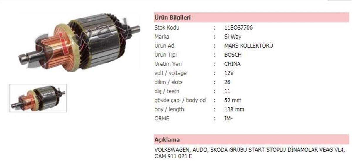 Marş Kollektörü 12v Bosch Tip Doblo 1.6 Mjet Bmw Alfa Romeo | Ith Im3238