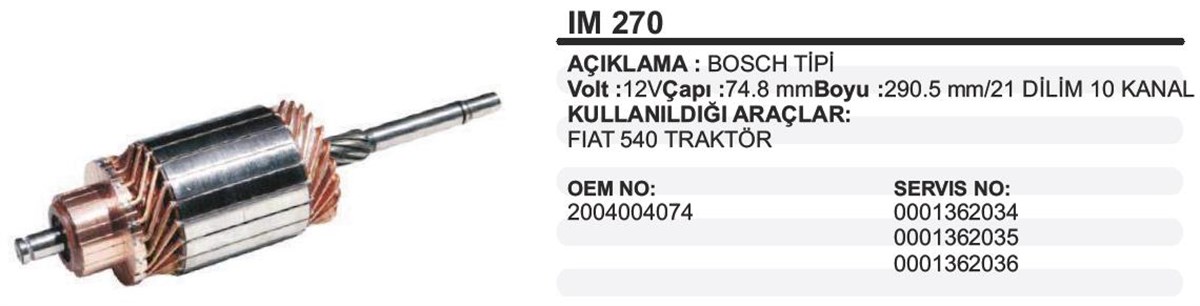 Marş Kollektörü 12v Bosch Tip Fiat Traktör 540 (074) Fiat 540 Bosch Tip | Ith Im270