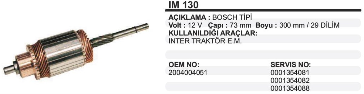 Marş Kollektörü 12v Bosch Tip İnter (051). Johndere | Ith Im130