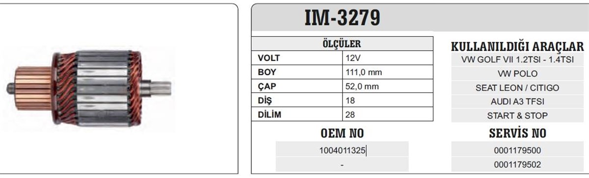 Marş Kollektörü 12v Bosch Tip Vw Golf 52x111x18 | Ith Im3279