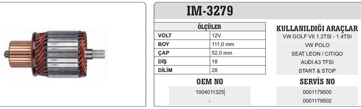 Marş Kollektörü 12v Bosch Tip Vw Golf 52x111x18 | Ith Im3279