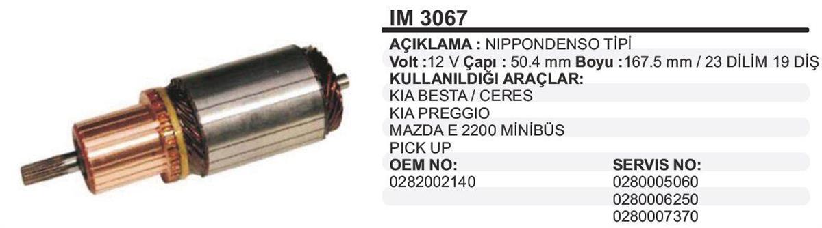 Marş Kollektörü 12v Çerez/besta Isuzu Nkr -model 90- Mazda E2200 Minibüs -50.5x167.5x19 | Martek Im3067