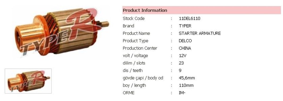 Marş Kollektörü 12v Chevrolet Aveo Cruze.45-110-9 | Ith Im11del6110