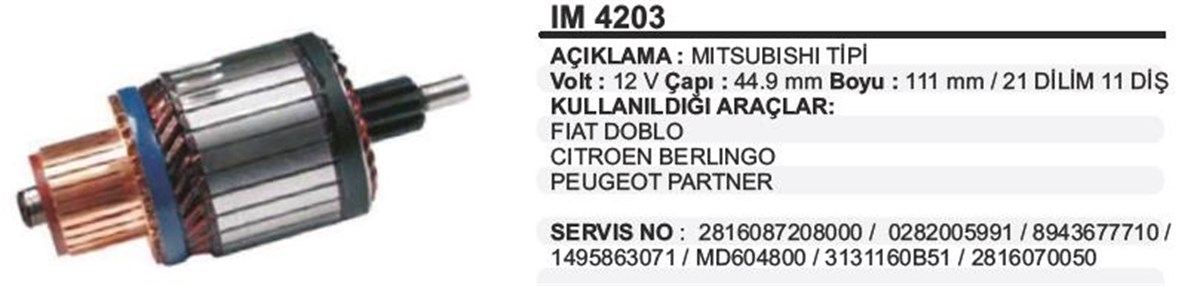 Marş Kollektörü 12v Doblo Cıtroen-44,5-111-11 | Ith Im4203