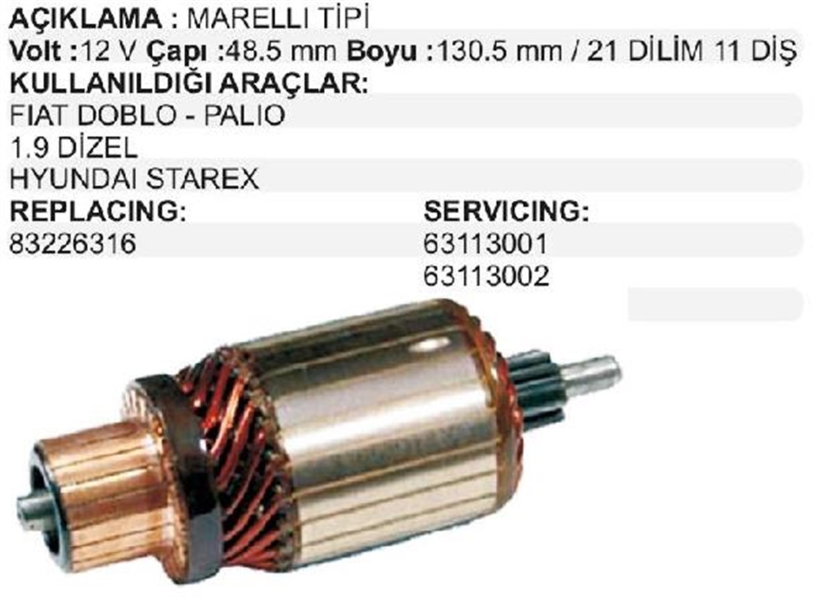 Marş Kollektörü 12v Fıat Doblo Starex Transit Palio *49*131*11 | Mako 83226316