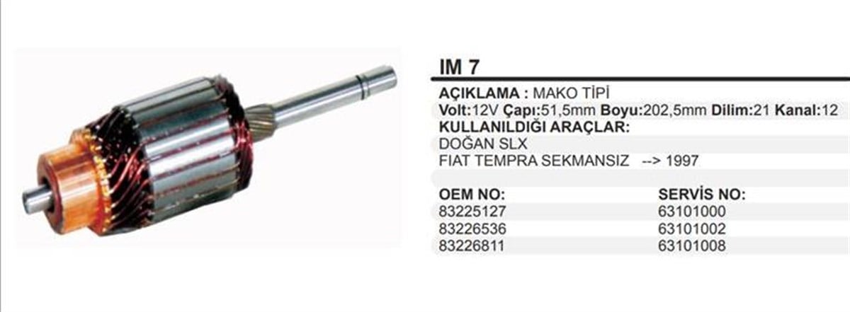 Marş Kollektörü 12v Dogan Slx-uno-127-sekmansız-52x203 Nissan Primera Hyundai | Martek Im7