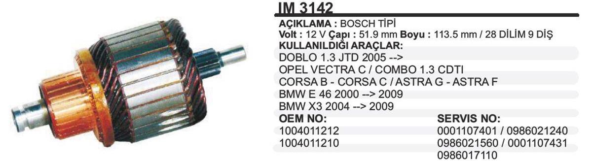Marş Kollektörü 12v Fıat Doblo 1.3 Opel Astra Corsa Combo Ym Bmw Toyota Corolla Audi 1.8 52x113.5x9 Im3142 | Martek Im3142