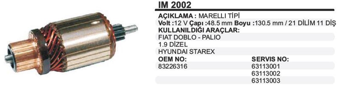 Marş Kollektörü 12v Fiat Palio Doblo-hyundai Starex48.5x130.5x11 | Ith Im2002