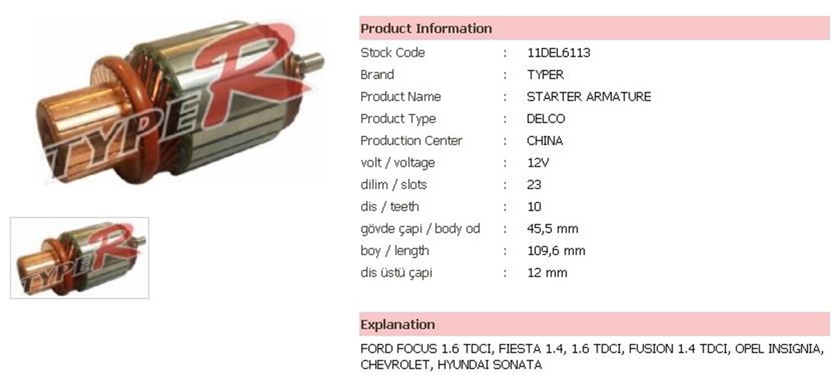 Marş Kollektörü 12v Focus Fiesta Opel Chevrolet | Ith Im11del6113