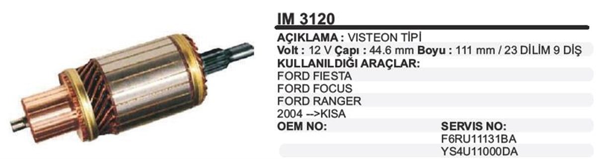Marş Kollektörü 12v Focus-ranger-ters-45*111*9 Ranger Focus Fıesta | Aes Im3120