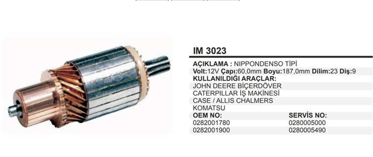 Marş Kollektörü 12v Forklift-60x187x9 Case Forklift Traktör Cummıns Im3023 0282001780 0282001900 0280005000 0280005490 | Martek Im3023