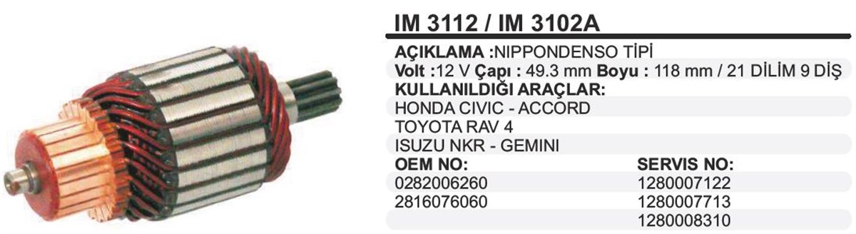 Marş Kollektörü 12v Honda 49.25x118x9 Honda Cıvıc Accord Toyota Rav 4 Isuzu Nkr Gemini Marş Kollektö | Ith Im3102a