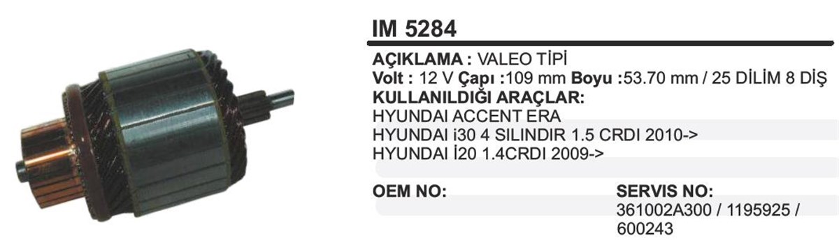 Marş Kollektörü 12v Hyundai Accent Era İ20 İ30-53,5*109*8--ım5284 | Ith Im5284