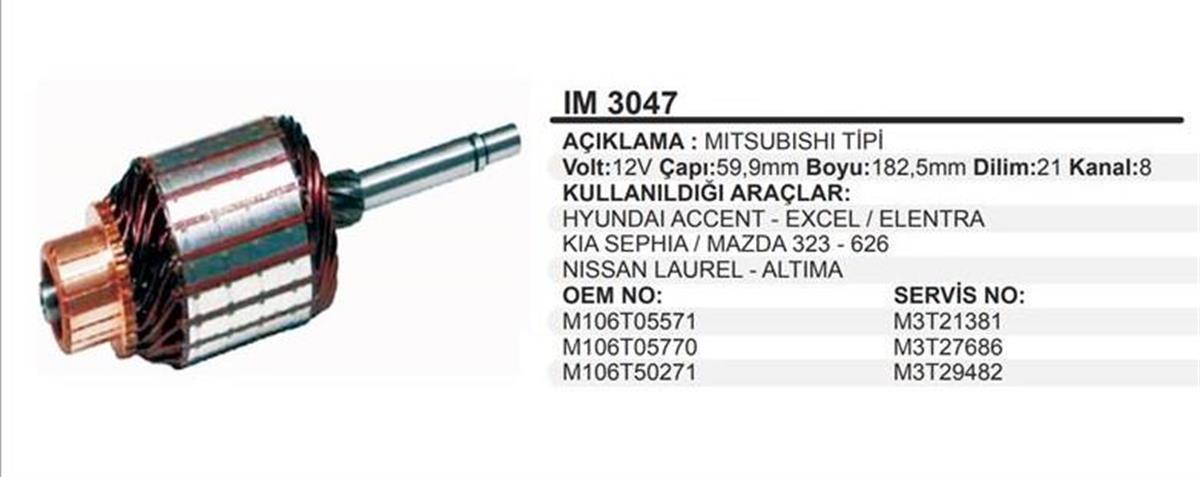 Marş Kollektörü 12v Hyundai Accent Suzuki Vitara-60x182.5x8 (freze Yönüne Dikkat) | Martek Im3047