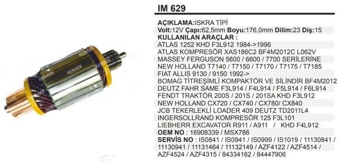 Marş Kollektörü 12v Iskra Tip İveco Hattat Fiat Allis Jcb Mf Atlas Kompresör Newholland Bomag Deutz Same Jcb Loader Lıebherr | Schenna Im629