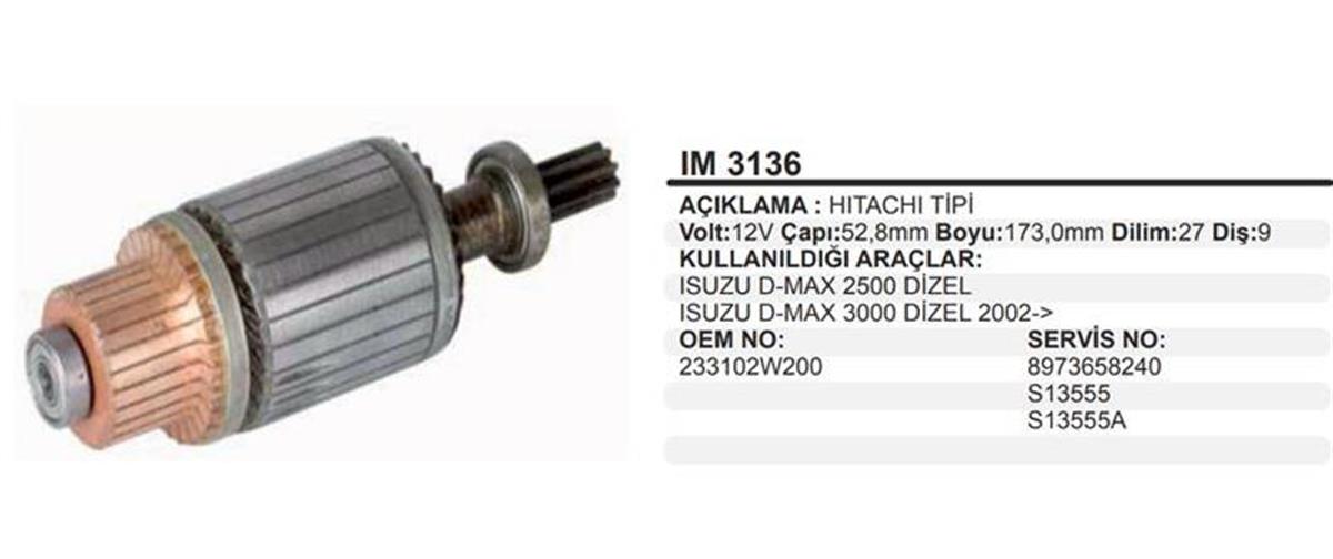 Marş Kollektörü 12v Isuzu D-max 2500 3000 Dizel 52.8x173x9 Im3136 | Ygt Im3136