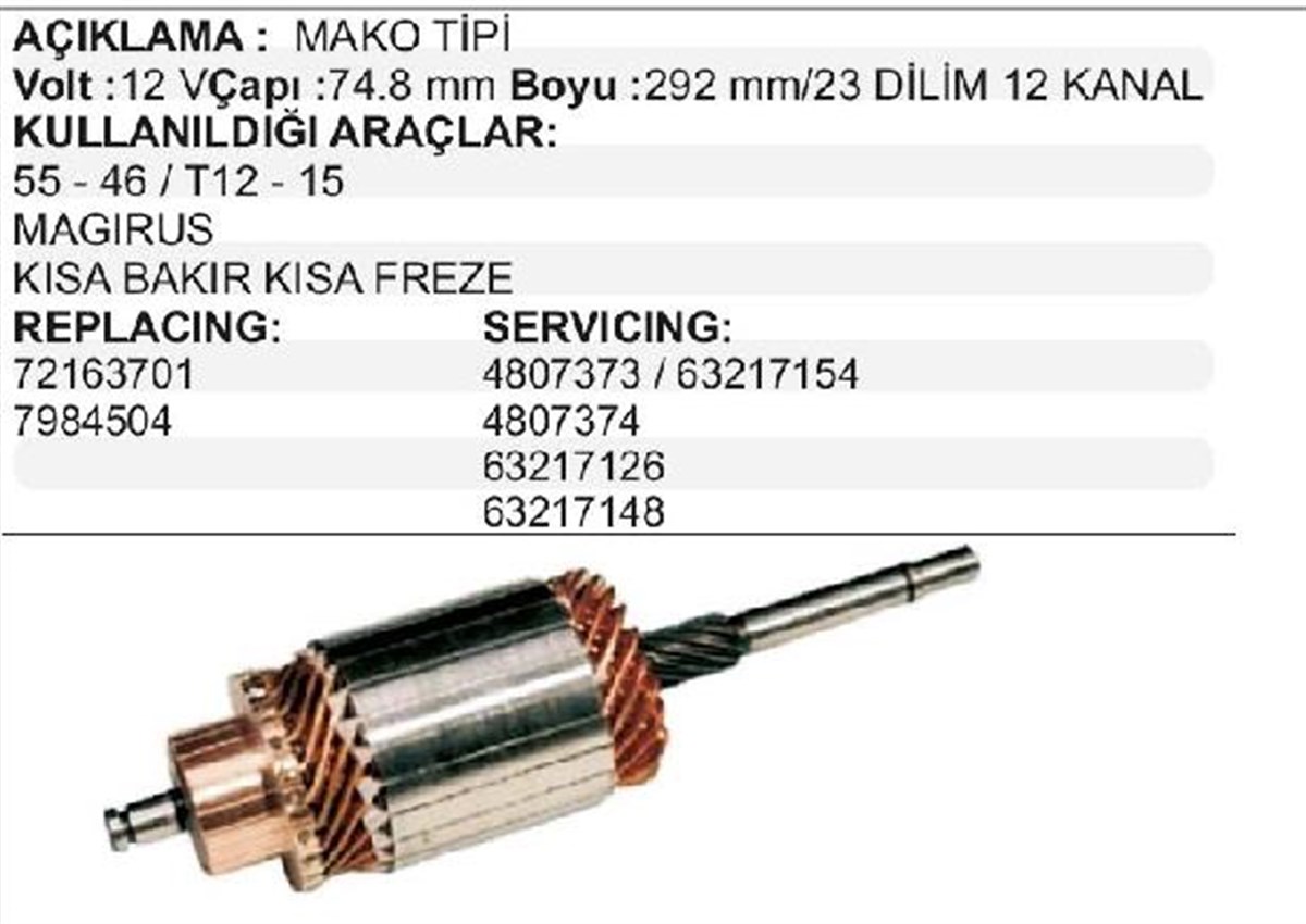 Marş Kollektörü 12v Kb Kf Ford Magirus Tm30 Transit Fıat 55 46 T15 T12 Fıat Traktör 480 55 46 Steyr Magırus Mf 135 240 Im92 | Mako 72163701