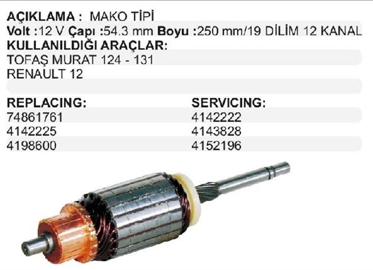 Marş Kollektörü 12v Murat 124 131 M131 Renault 12 R12 M124/r12 Dkş Im43 Im136 74861761 | Mako 74861761