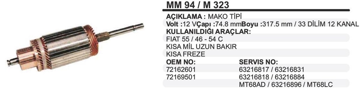 Marş Kollektörü 12v Mako Tip Kısa Mil Ub/kf Fiat 480 55/46 54c | Ith Immm94