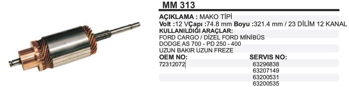 Marş Kollektörü 12v Mako Tip Ub/uf Ford Minibüs Dizel24 Cargo Dodge As700 D1210 Mf Transıt | Ith Immm313