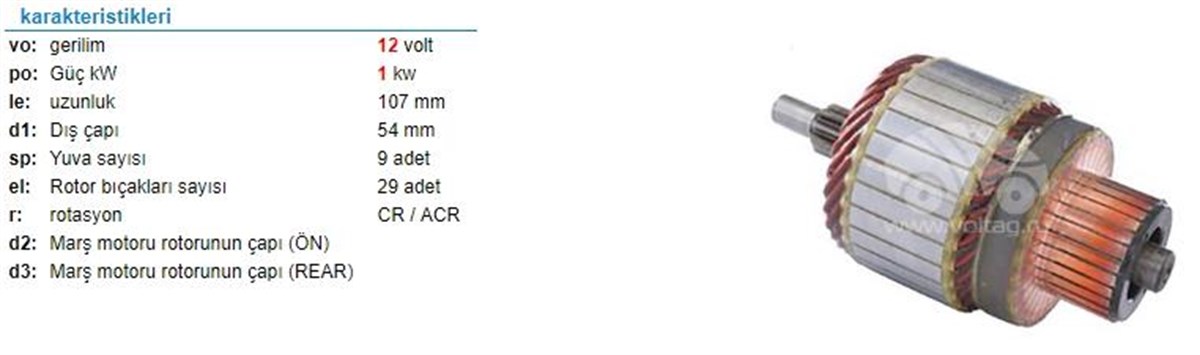 Marş Kollektörü 12v 9diş (gövdesi Uzun) Renault Megan Iı Dacıa Duster Scenıc Mazda 53,5*106.5*9diş Im3081 Uzun | Ith Im3081u
