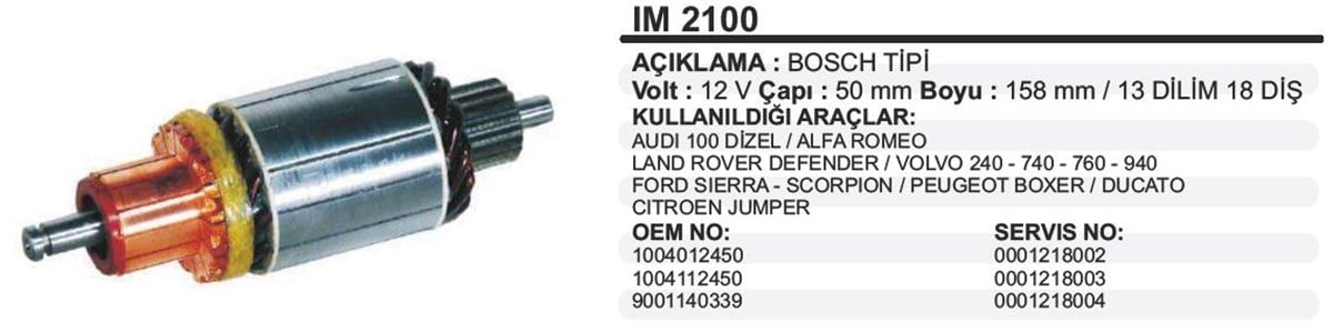 Marş Kollektörü 12v Mercedes Dızel Peugeot Boxer Cııtroen Jumper Daıly 218 Serisi | Aes Im2100
