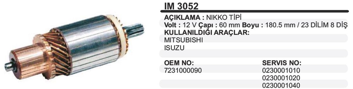 Marş Kollektörü 12v Mits.ısuzu 60*180.5*8-ım3052 | Ith Im3052