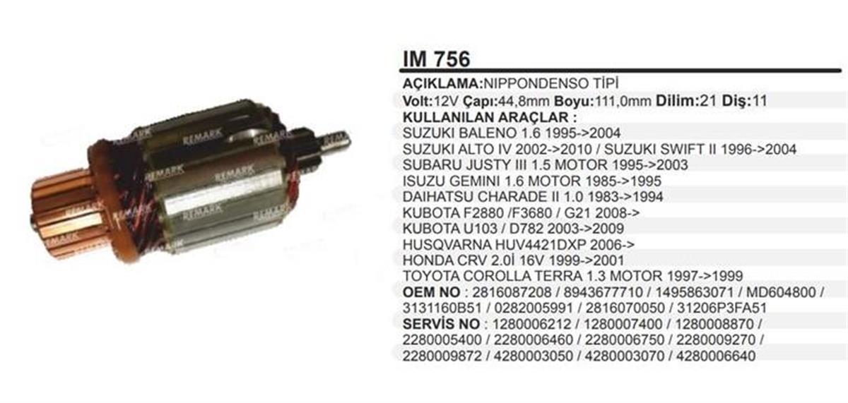 Marş Kollektörü 12v Nikko Denso Honda Civic Kubato Suzuki | Remark Im756