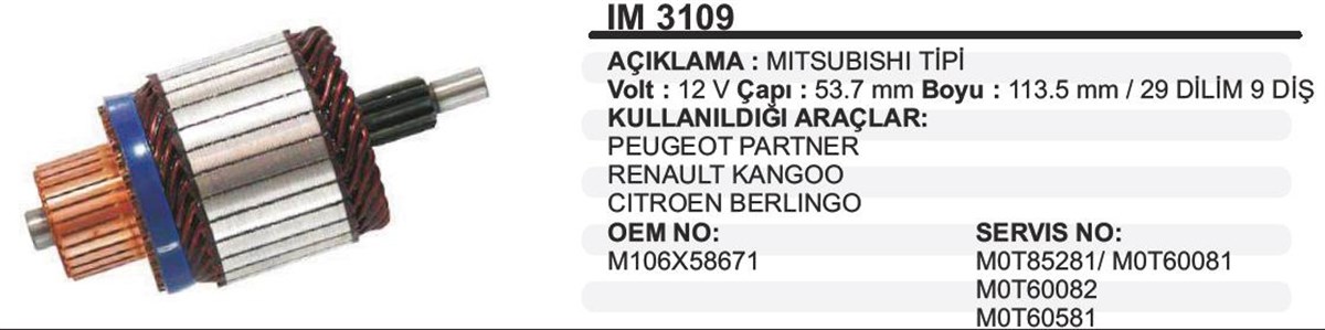 Marş Kollektörü 12v Niss-pejo-kango-53.7x113.5x9 | Ith Im3109