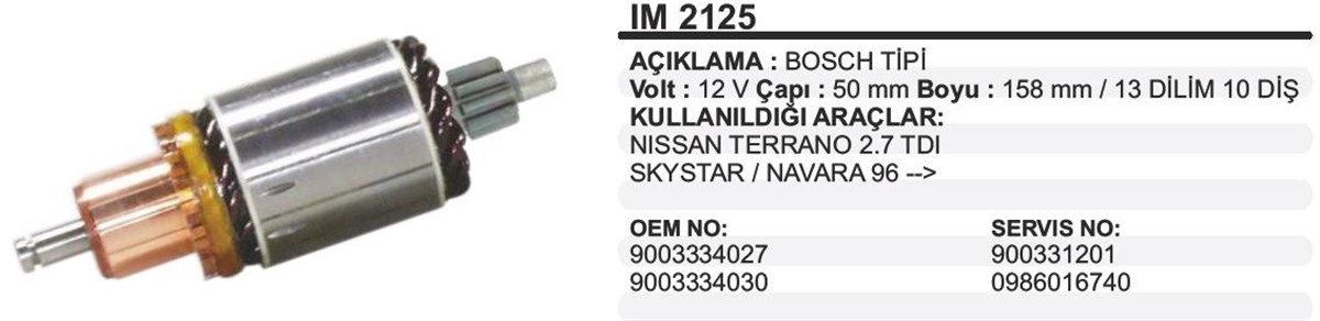 Marş Kollektörü 12v Nissan Skystar Navara 96> Terrano 50x158x13 Im2125 | Ith Im2125